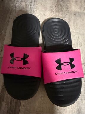 Under Armour Hot Pink and Black Sport Slide Sandals